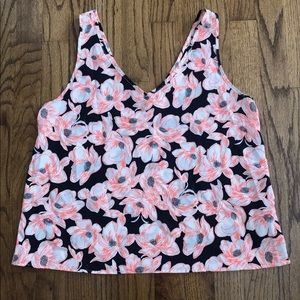 One Clothing Floral Print Blouse Top Navy Blue Orange Juniors Size Large